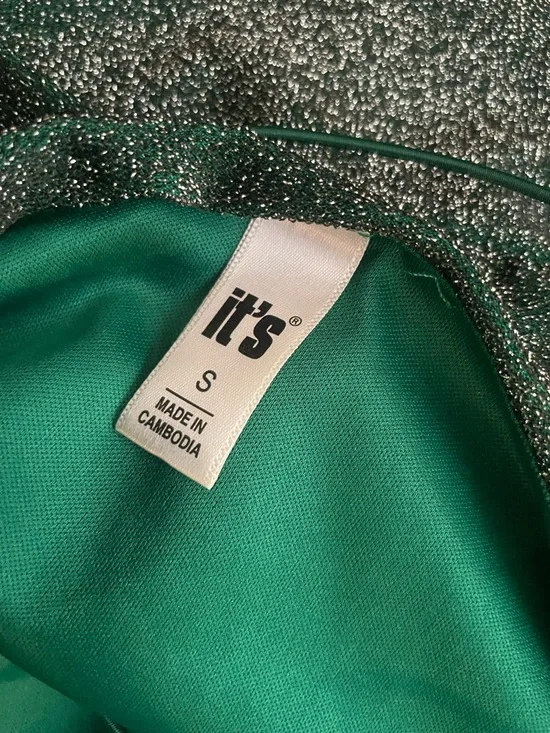 Sparkle glitter Slip Mini Dress in Metallic Green small top detailed stretch - Picture 6 of 7